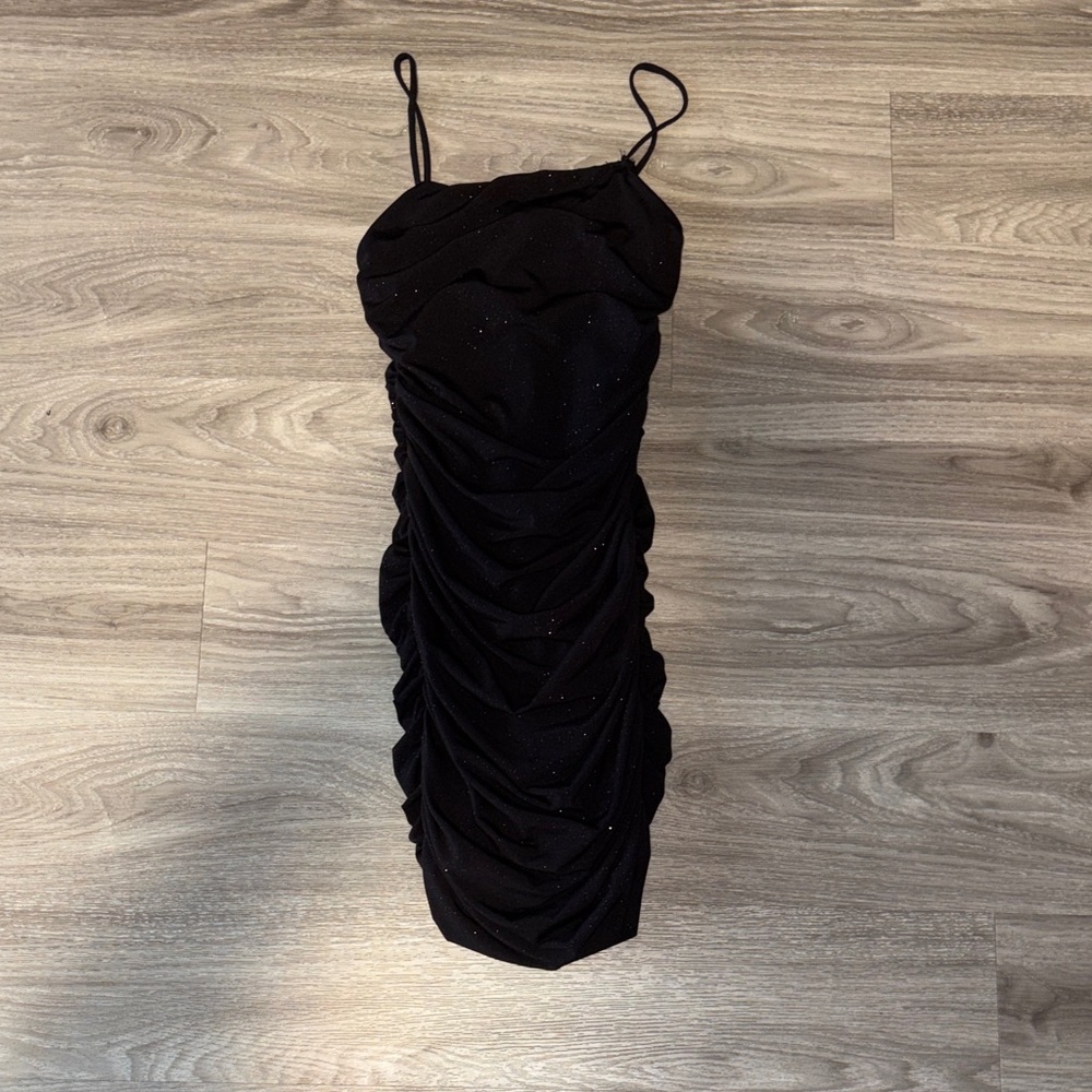 January 7 Black Ruched Mini Dress